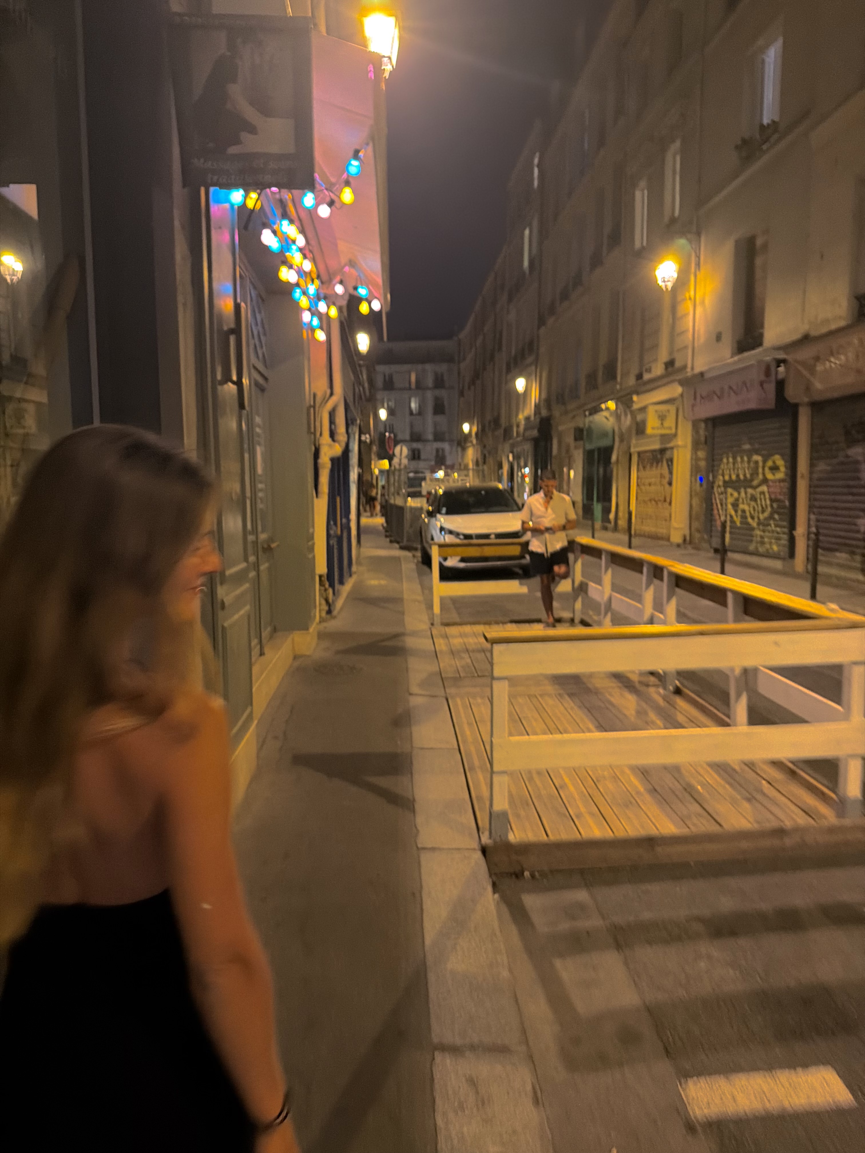 A quiet Paris street at night